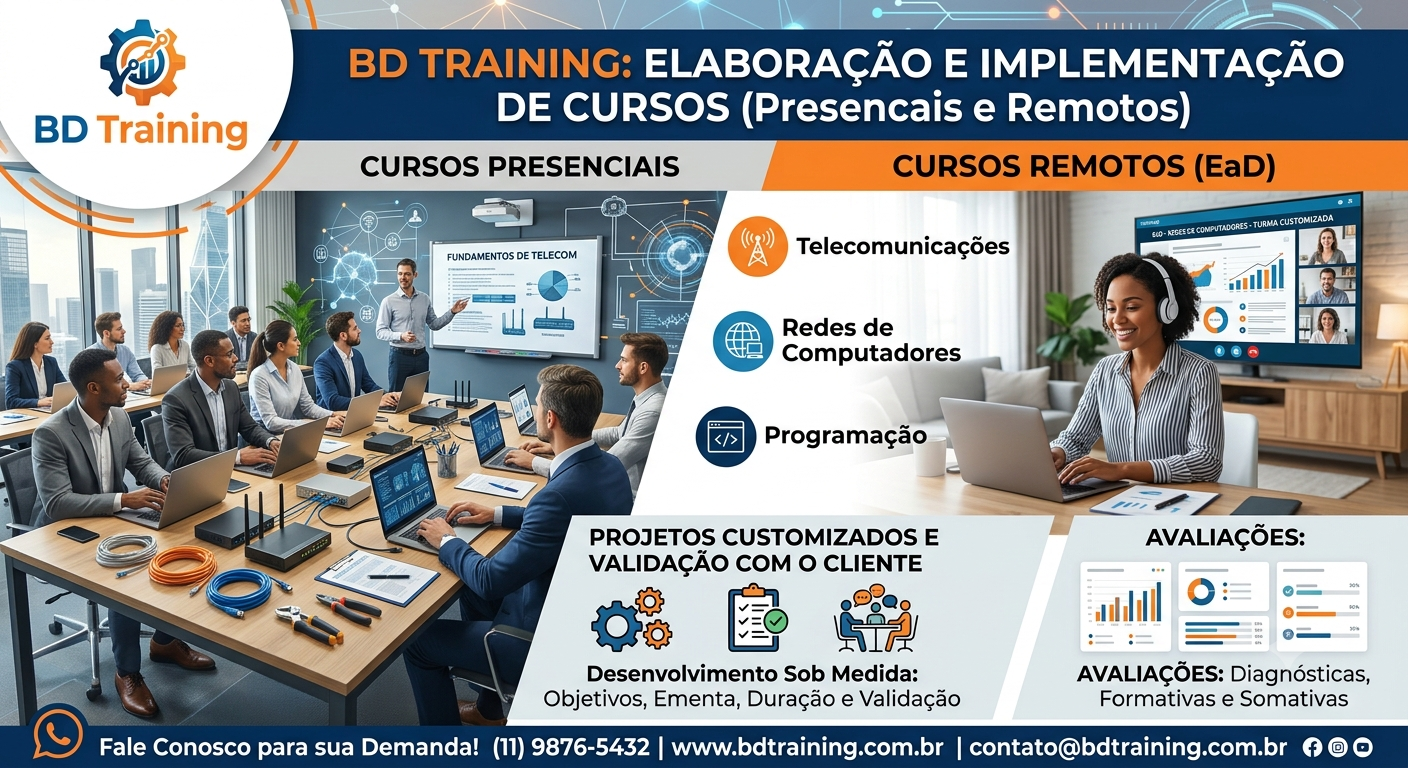 Elaboração e implementação de cursos presenciais e remotos em Telecomunicações, Redes e Programação