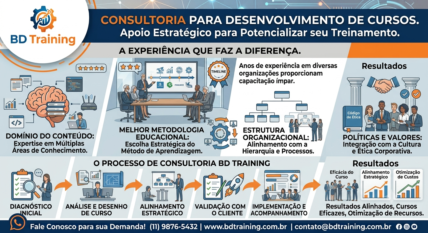 Consultoria para desenvolvimento de cursos: metodologia, estrutura organizacional e valores